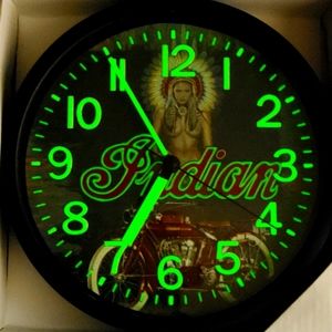 Indian Motorcycle Garage Shop Glow in the Dark Wall Clock NEW!